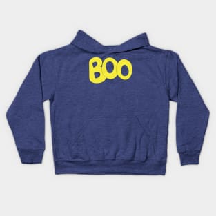 BOO text art in yellow bubble letters Kids Hoodie